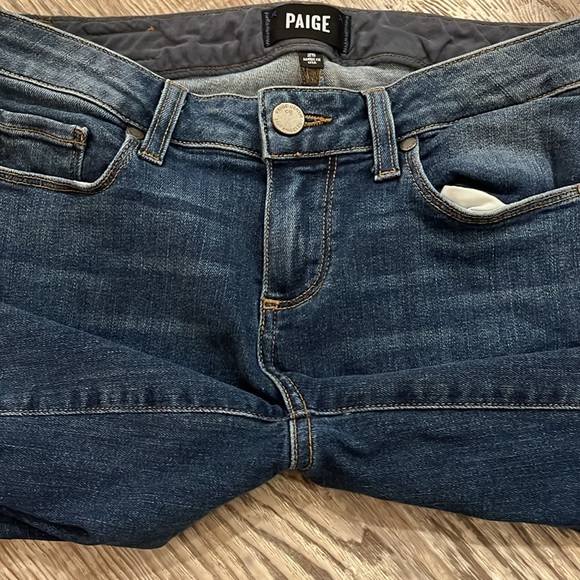 Paige Miki Straight Leg Keiran Destructed Distressed Dark Wash Jeans | Size 25 - Picture 7 of 7